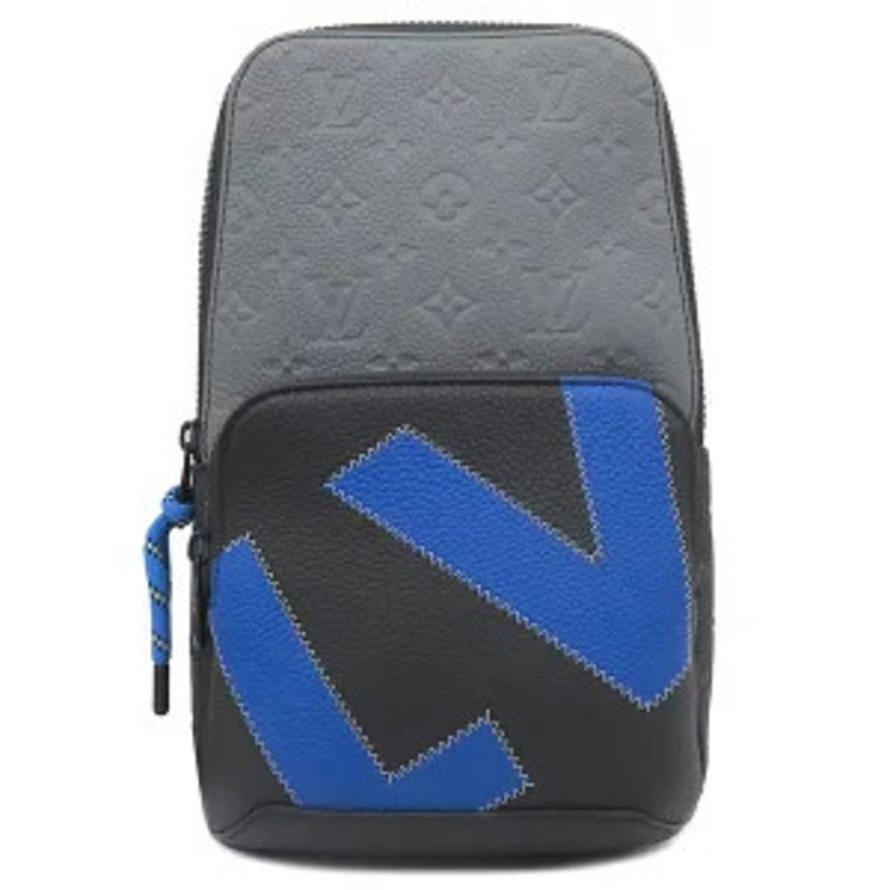 Louis Vuitton Avenue Sling Bag Leather Taurillon Black x Gray Blue Matte